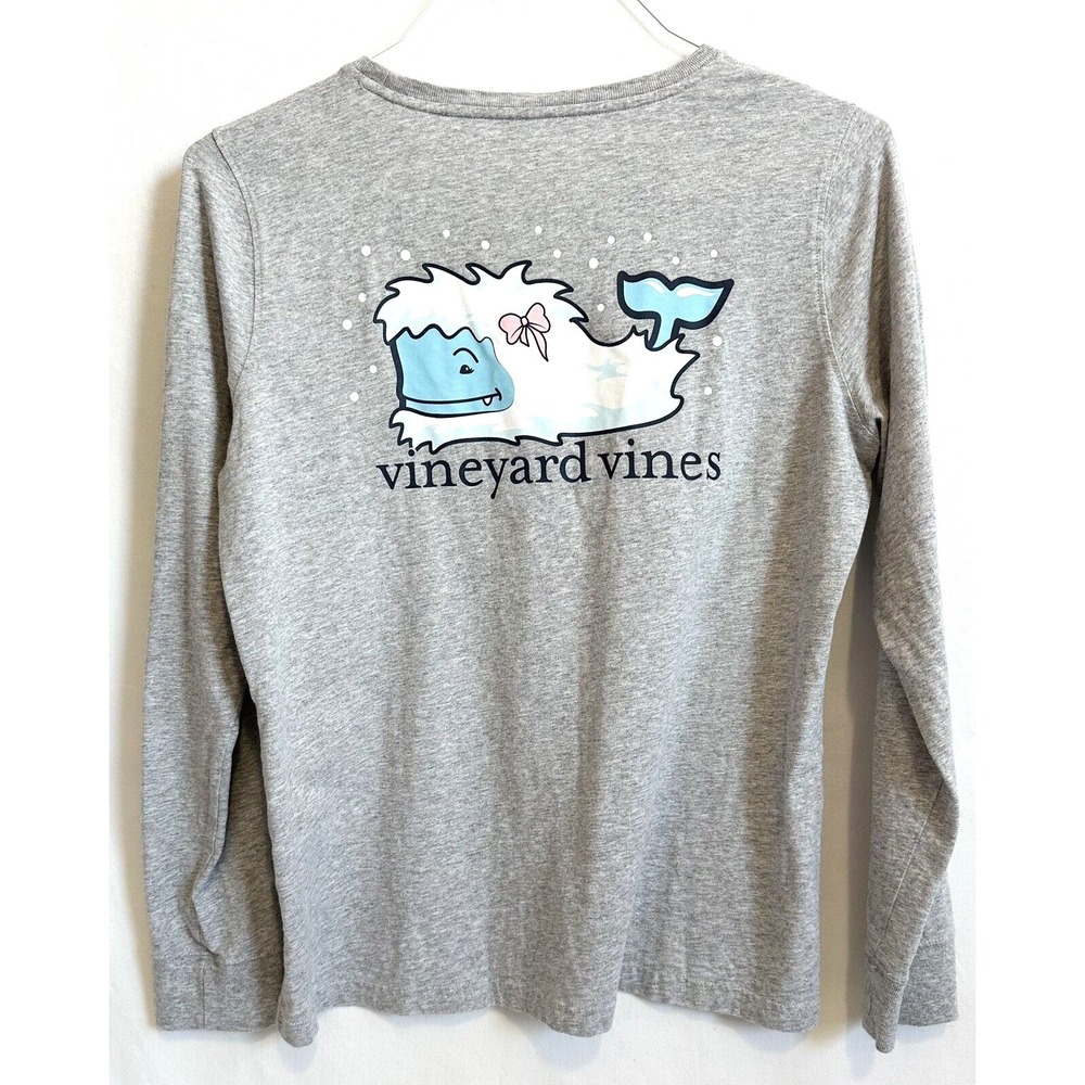 Vineyard Vines Shirt Women's M Yeti Whale Pocket Gray Long Sleeve 100% Cotton - Picture 2 of 7